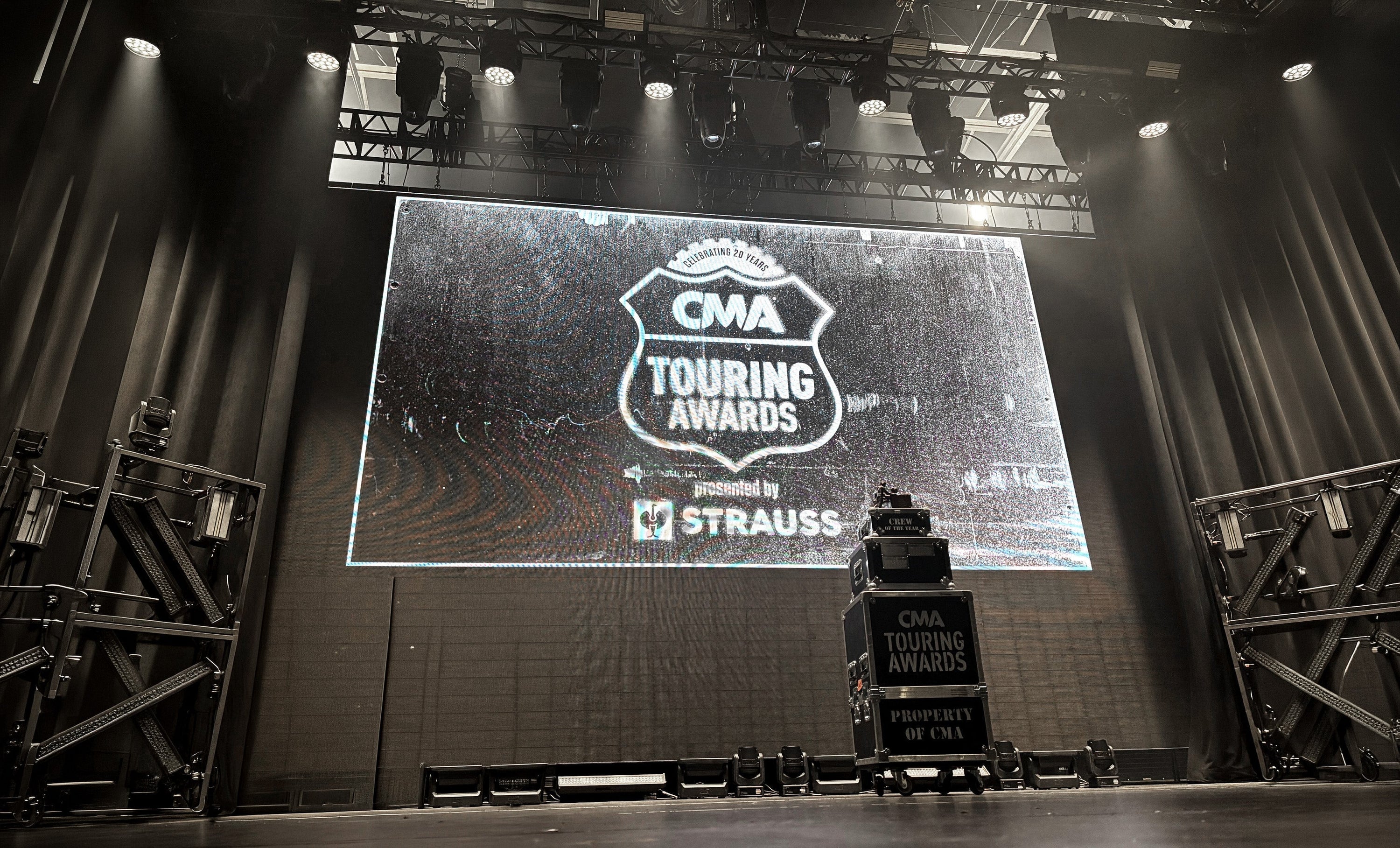 Touring Awards presented by STRAUSS logo on ceremony stage