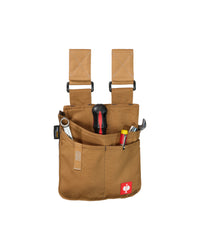 Medium almond brown STRAUSS e.s.motion 2020 tool bag holding wrenches and screwdrivers.