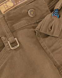 Additional close-up detail of Engelbert Strauss e.s. vintage cargo shorts in sepia, showing fabric texture, stitching, and functional finishing details.