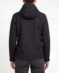STRAUSS women's e.s.trail light pack windbreaker in black worn, back view