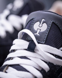 Close-up of the Nero blue Canberra Steel Toe Work Shoe upper and laces