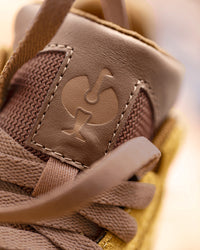 Close-up of the Desert brown Canberra Steel Toe Work Shoe upper and laces