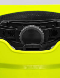 Close-up of the black adjustment dial and interior padding on the yellow STRAUSS Baseball Style Hard Hat, highlighting the fine gear-like details used to tighten or loosen the fit for optimal impact protection.