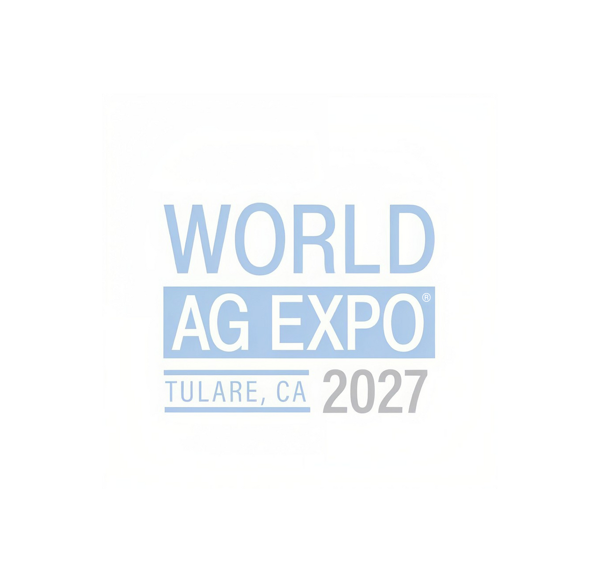 The blue and grey World Ag Expo 2027 logo on a white background