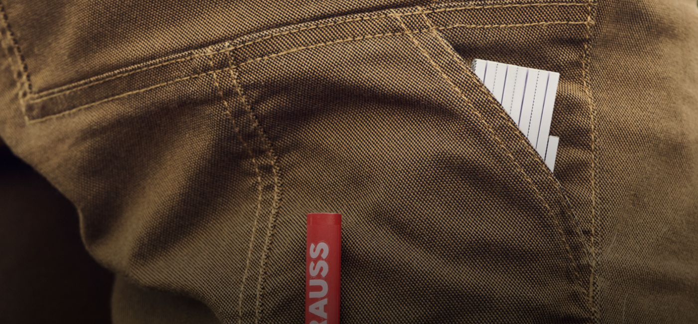 Close-up of brown canvas work pants