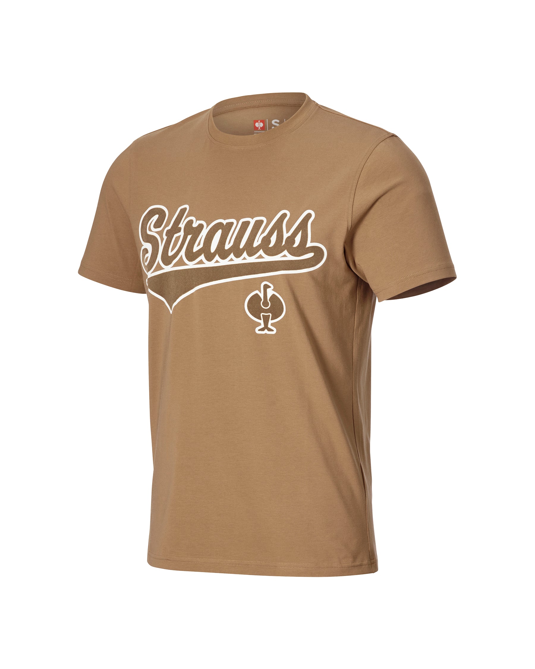 STRAUSS Artwork T-Shirt e.s.e:pic in almond brown on a plain product background