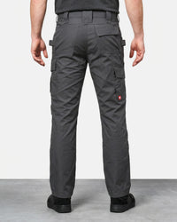 Ripstop Cargo Work Pants e.s.e:pic in carbon gray worn by a model, rear view