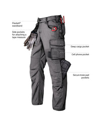 Feature view of Ripstop Cargo Work Pants e.s.e:pic in carbon gray, showing cargo pocket details