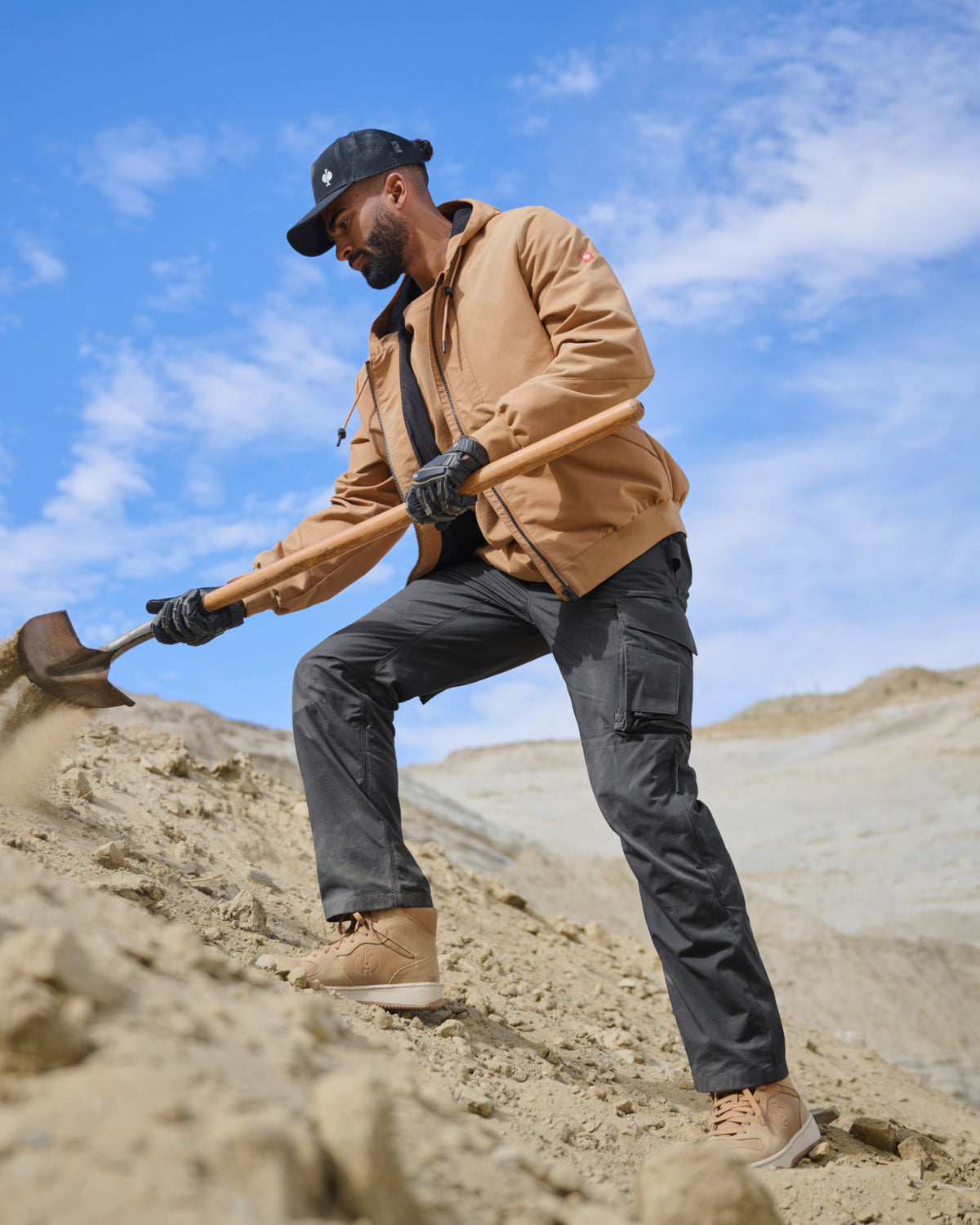Ripstop Cargo Work Pants e.s.e:pic in carbon gray shown in an outdoor workwear setting