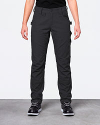 Women's Double Front Ripstop Cargo Work Pants e.s.e:pic in black worn by a model, front view