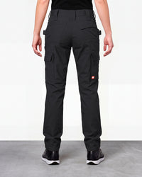 Women's Double Front Ripstop Cargo Work Pants e.s.e:pic in black worn by a model, rear view