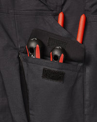 Close-up of reinforced fabric and seams on Women's Double Front Ripstop Cargo Work Pants e.s.e:pic in black