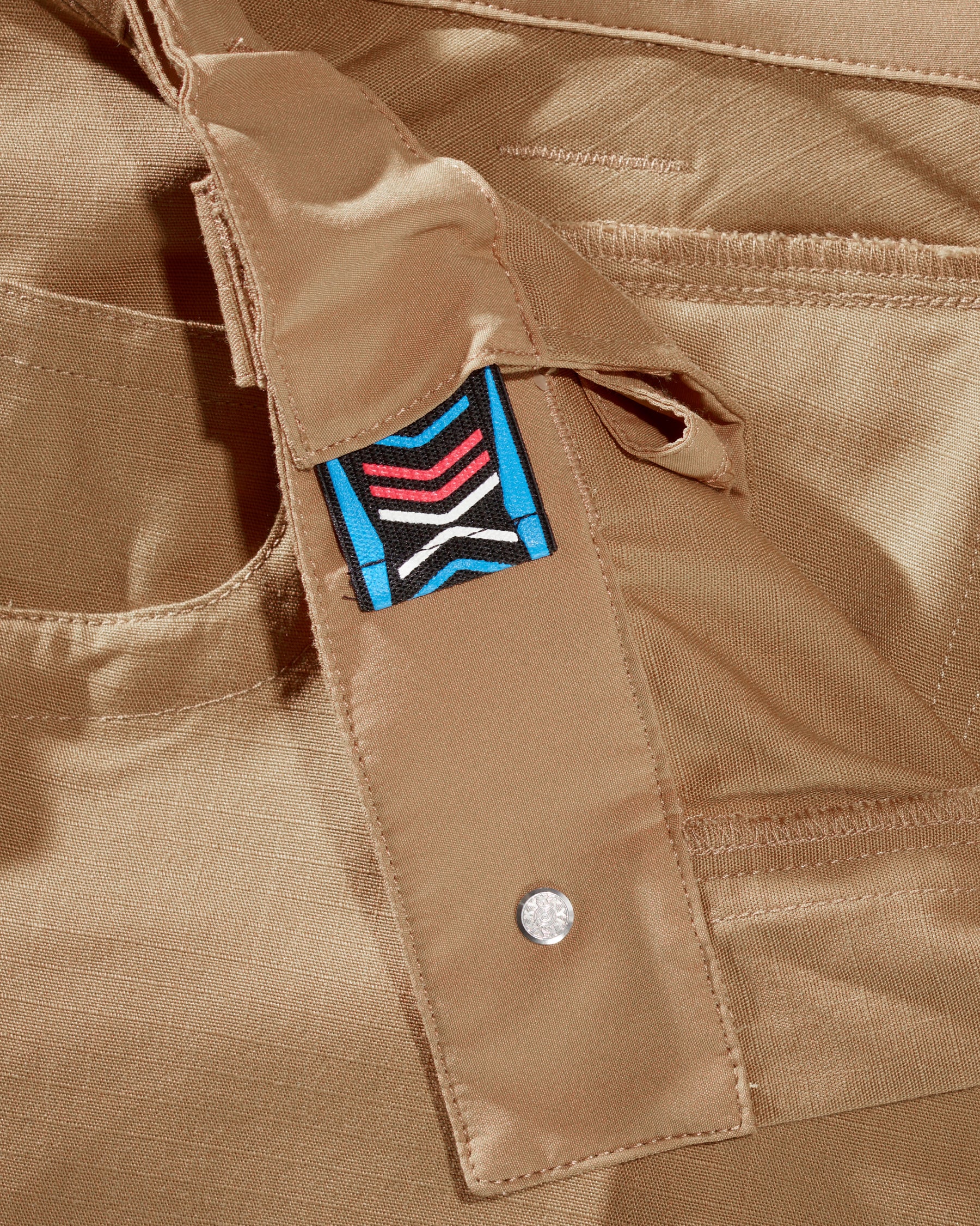 Close-up of cargo pocket details on Women's Double Front Ripstop Cargo Work Pants e.s.e:pic in almond brown