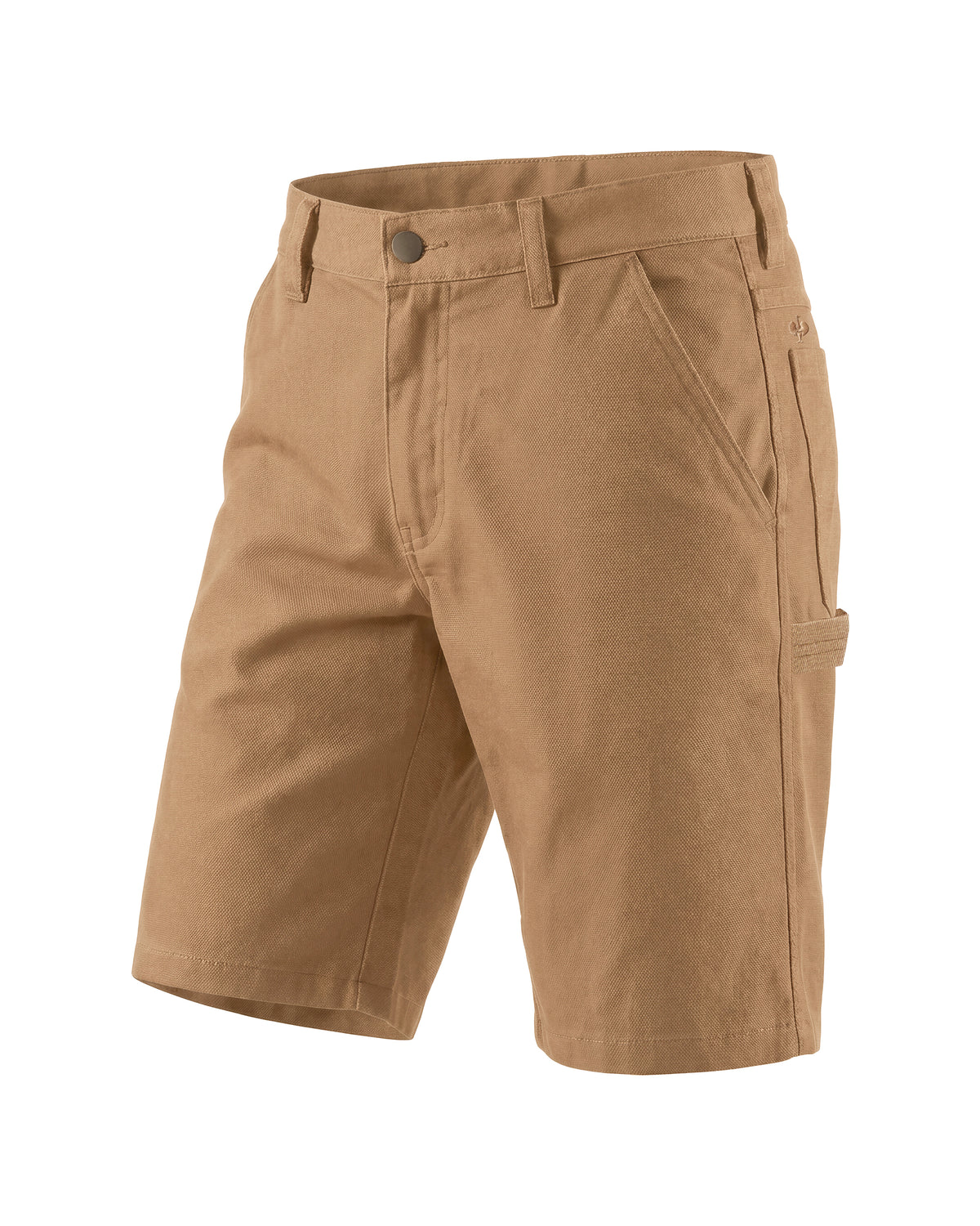A pair of men's cargo shorts in a warm tan or khaki color, shown on a clean white background.