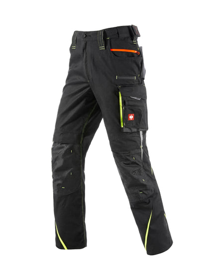 STRAUSS Cargo Work Pants e.s.motion 2020 in black/high-vis yellow-orange, front view