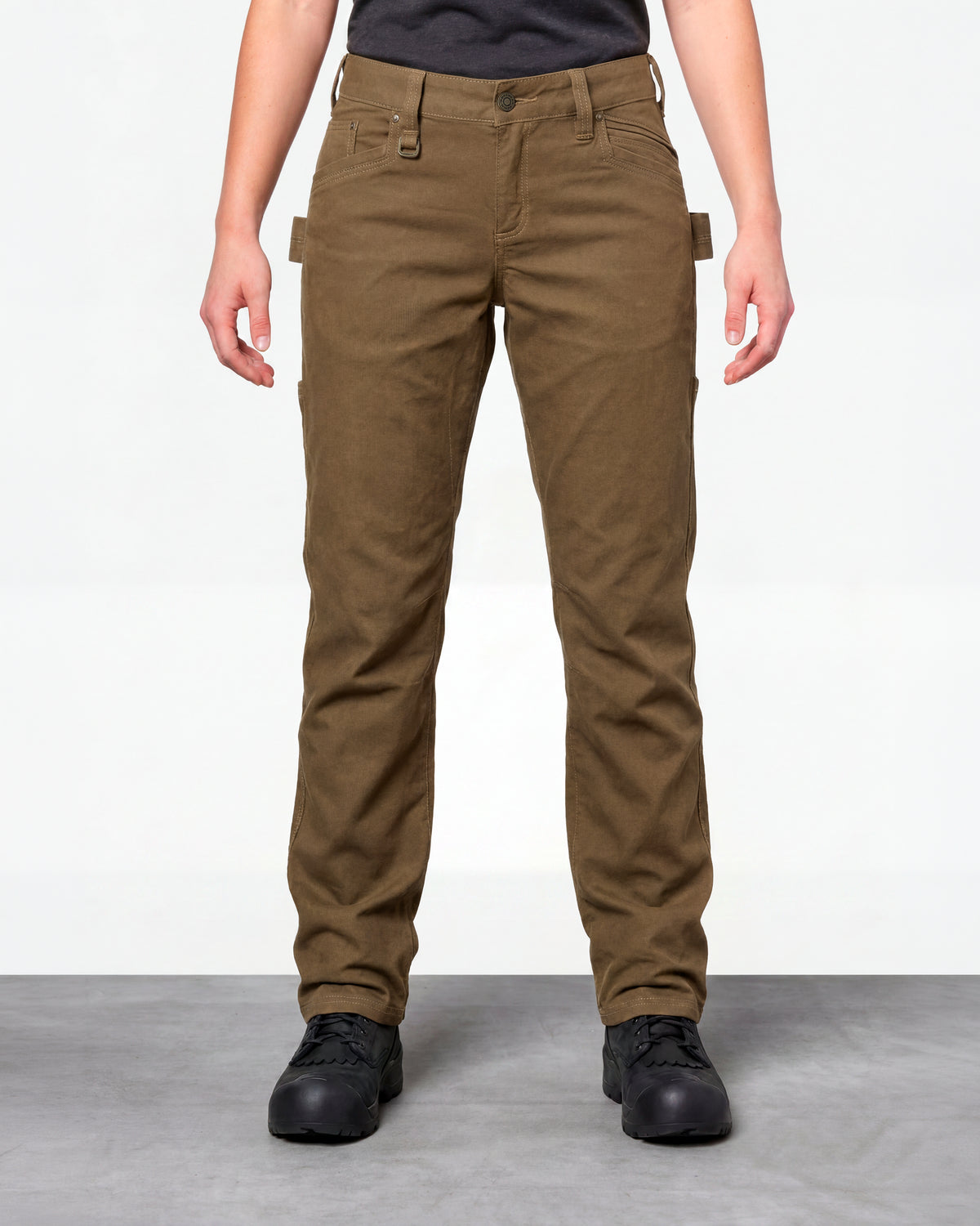 Women's Multipocket Work Pants e.s.vintage in sepia worn by a model, front view