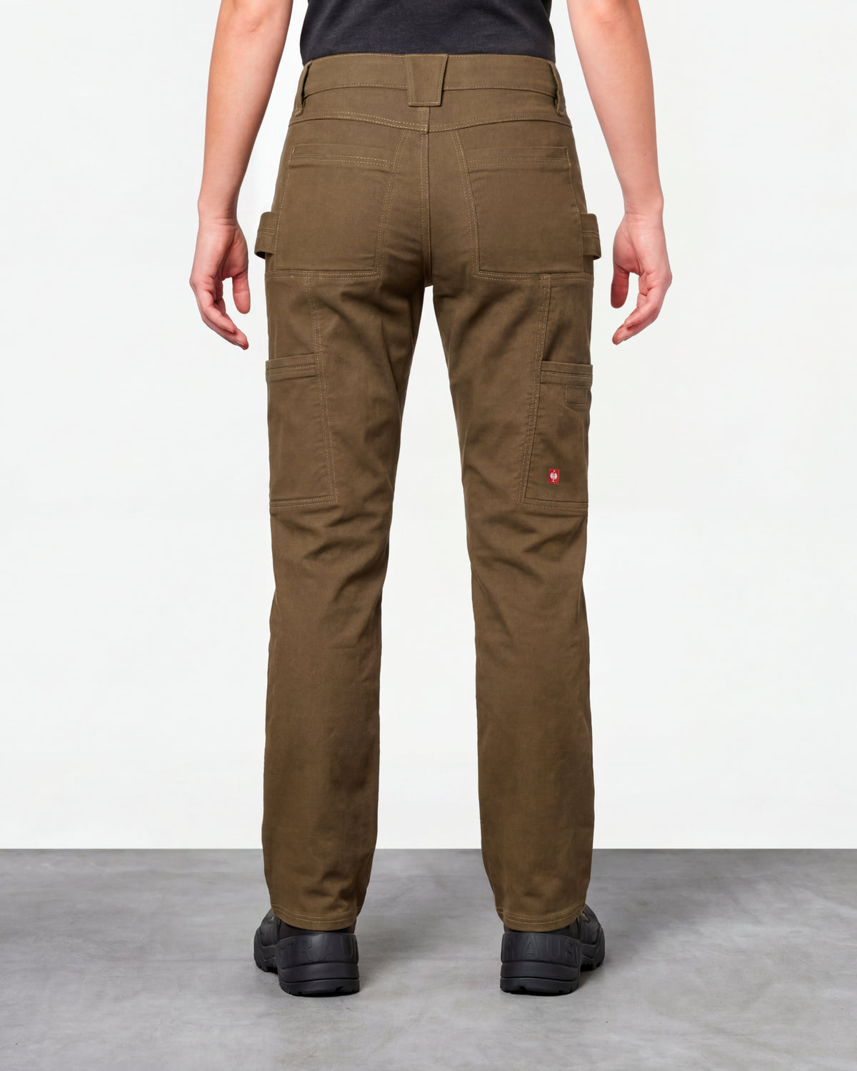 Women's Multipocket Work Pants e.s.vintage in sepia worn by a model, rear view
