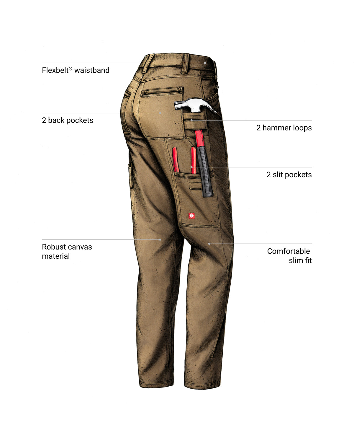 Feature view of Women's Multipocket Work Pants e.s.vintage in sepia, showing multipocket storage details