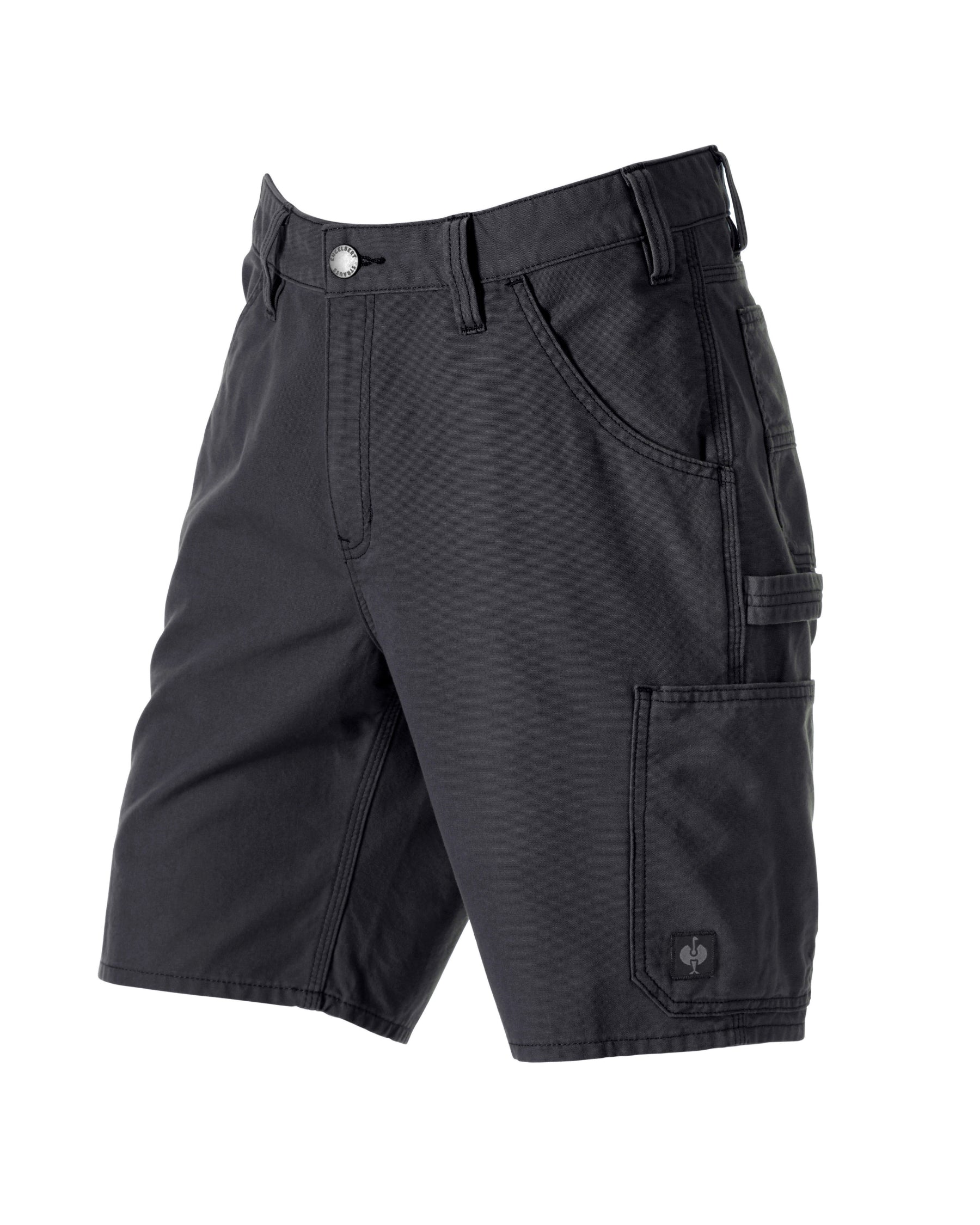 Engelbert Strauss e.s. iconic shorts in black, shown as a clean front product image highlighting the above-knee workwear cut, waistband, and functional pocket placement.