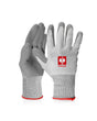 Gray melange STRAUSS A3 PU cut protection gloves with textured palms, fitted cuffs, and reinforced work grip.