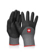 Black and gray STRAUSS evertouch winter nitrile foam gloves with textured palms, fitted cuffs, and reinforced work grip.