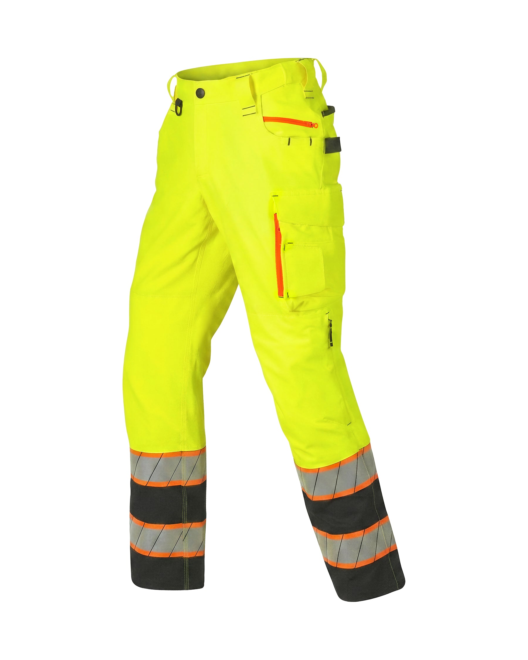 STRAUSS High Visibility Work Pants in neon yellow/black, front view