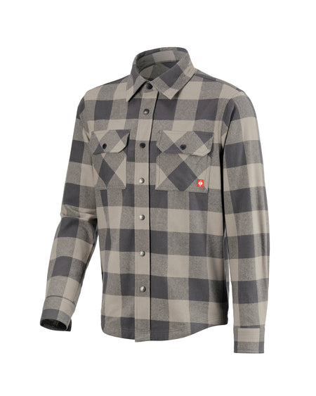 STRAUSS e.s.iconic Flannel Work Shirt in dolphin gray and carbon gray on a plain product background