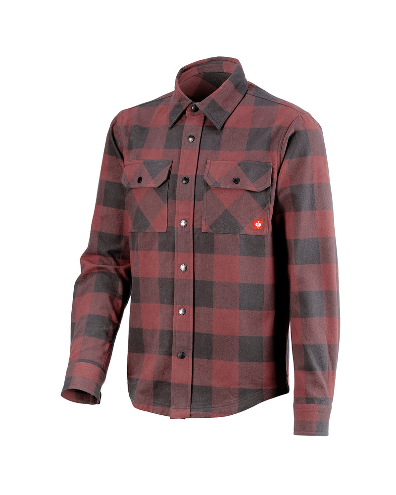 STRAUSS e.s.iconic Flannel Work Shirt in oxid red and carbon gray on a plain product background