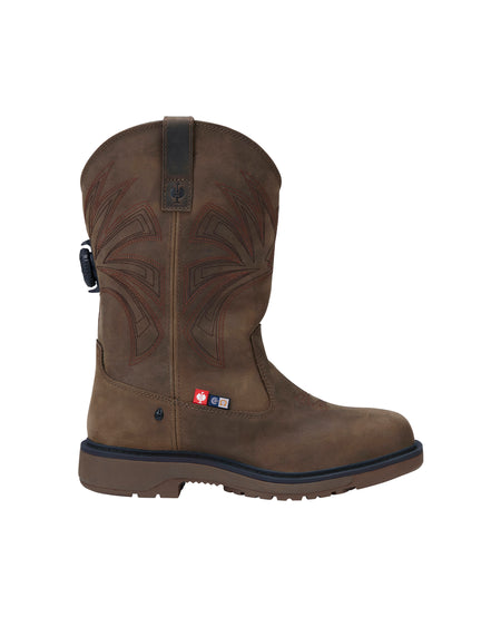 STRAUSS Doonan 12-inch Composite Toe Work Boot in Brown, side profile view