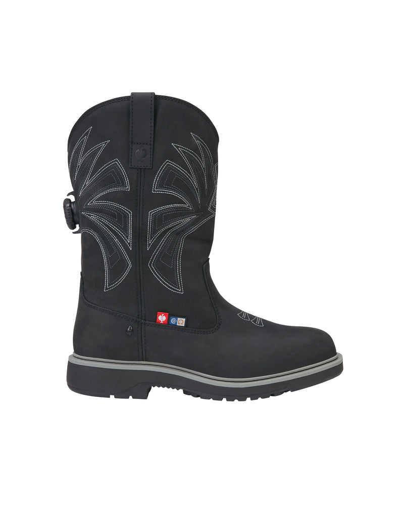 STRAUSS Doonan 12-inch Composite Toe Work Boot in Black, side profile view