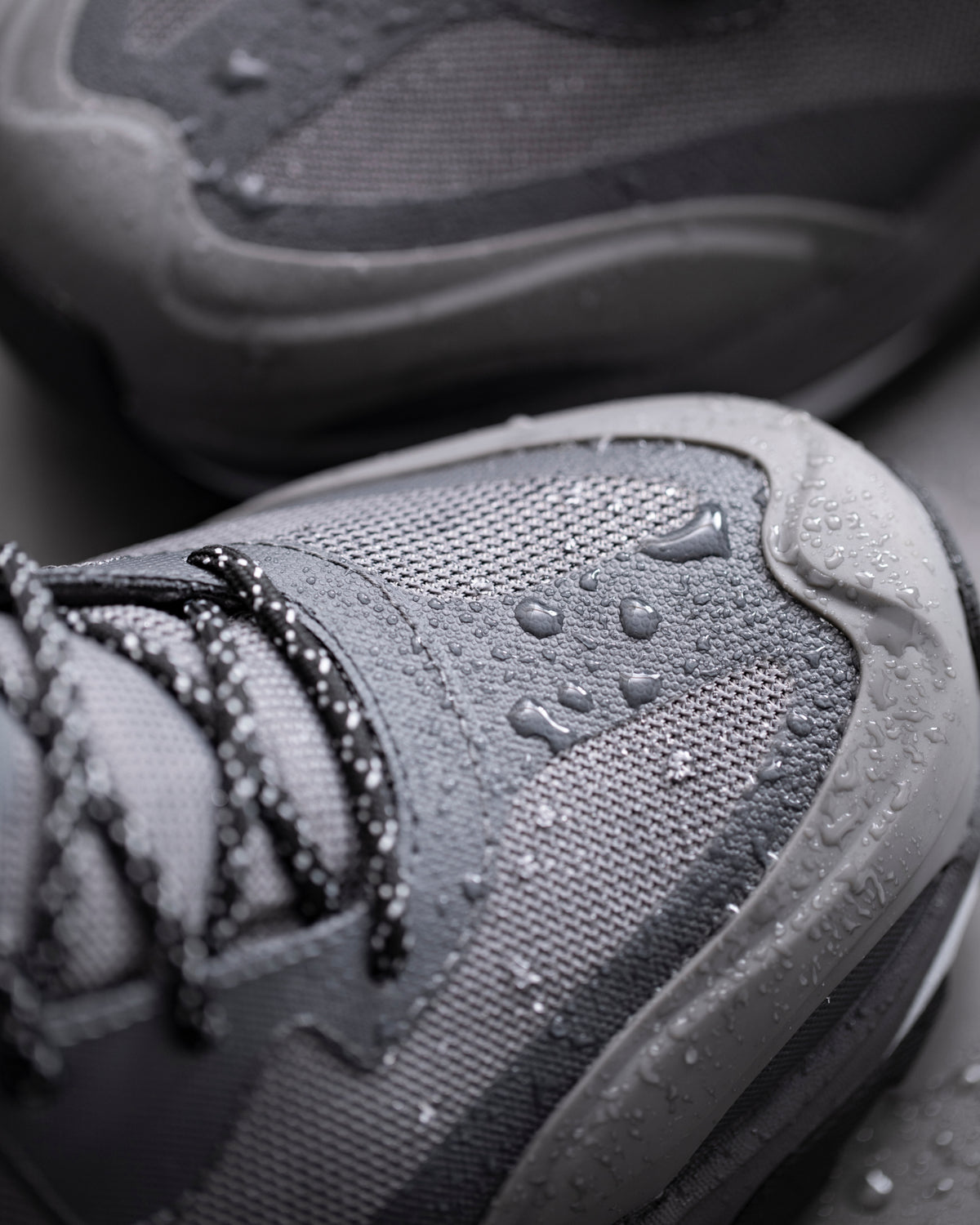 Close-up of the Basalt gray Harlem Composite Toe Work Shoe composite toe area