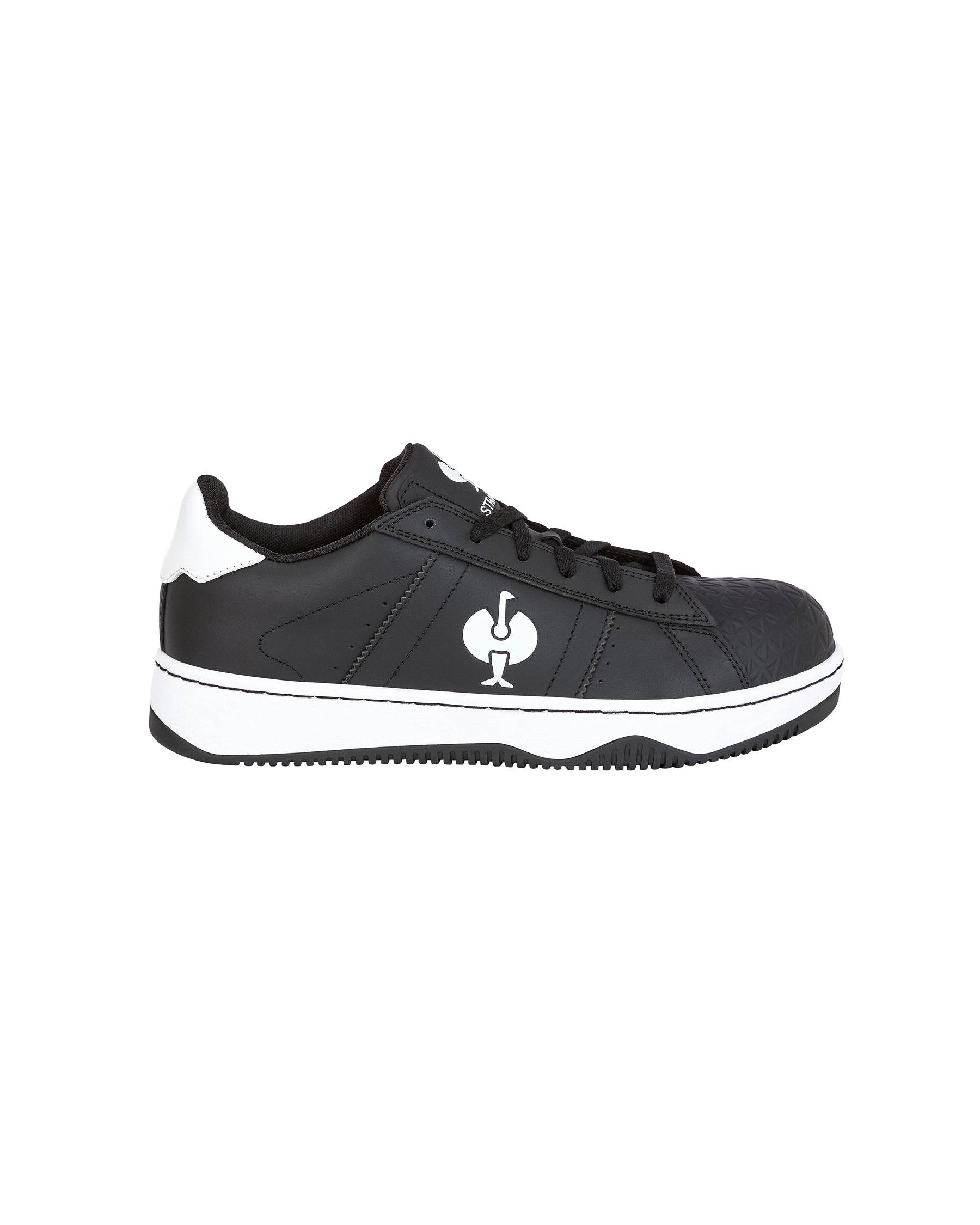 STRAUSS Philly Steel Toe Work Shoe in Black and White, side profile view