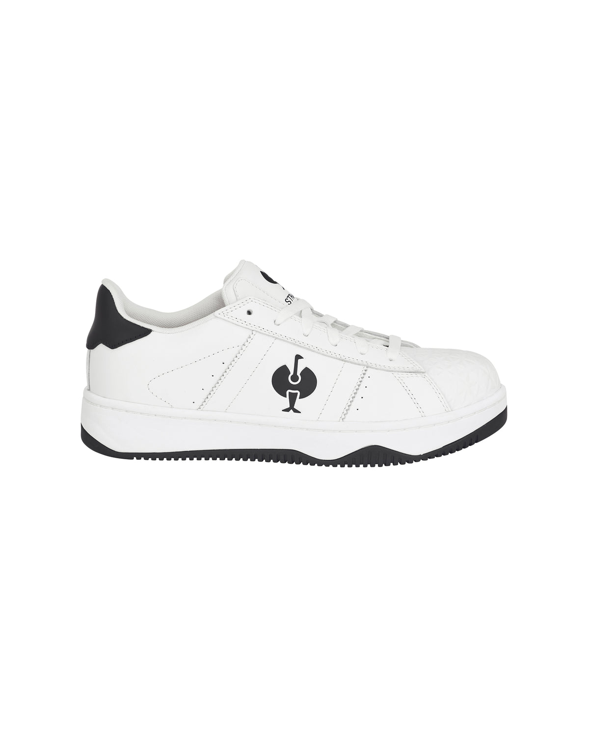 STRAUSS Philly Steel Toe Work Shoe in White and Black, side profile view