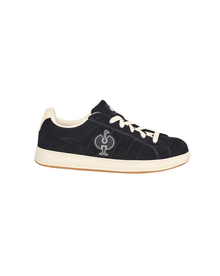STRAUSS Tampa Steel Toe Work Shoe in Black and Light beige, side profile view