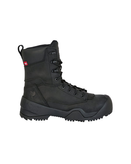 STRAUSS Edmonton 8-inch Steel Toe Work Boot in Black, side profile view