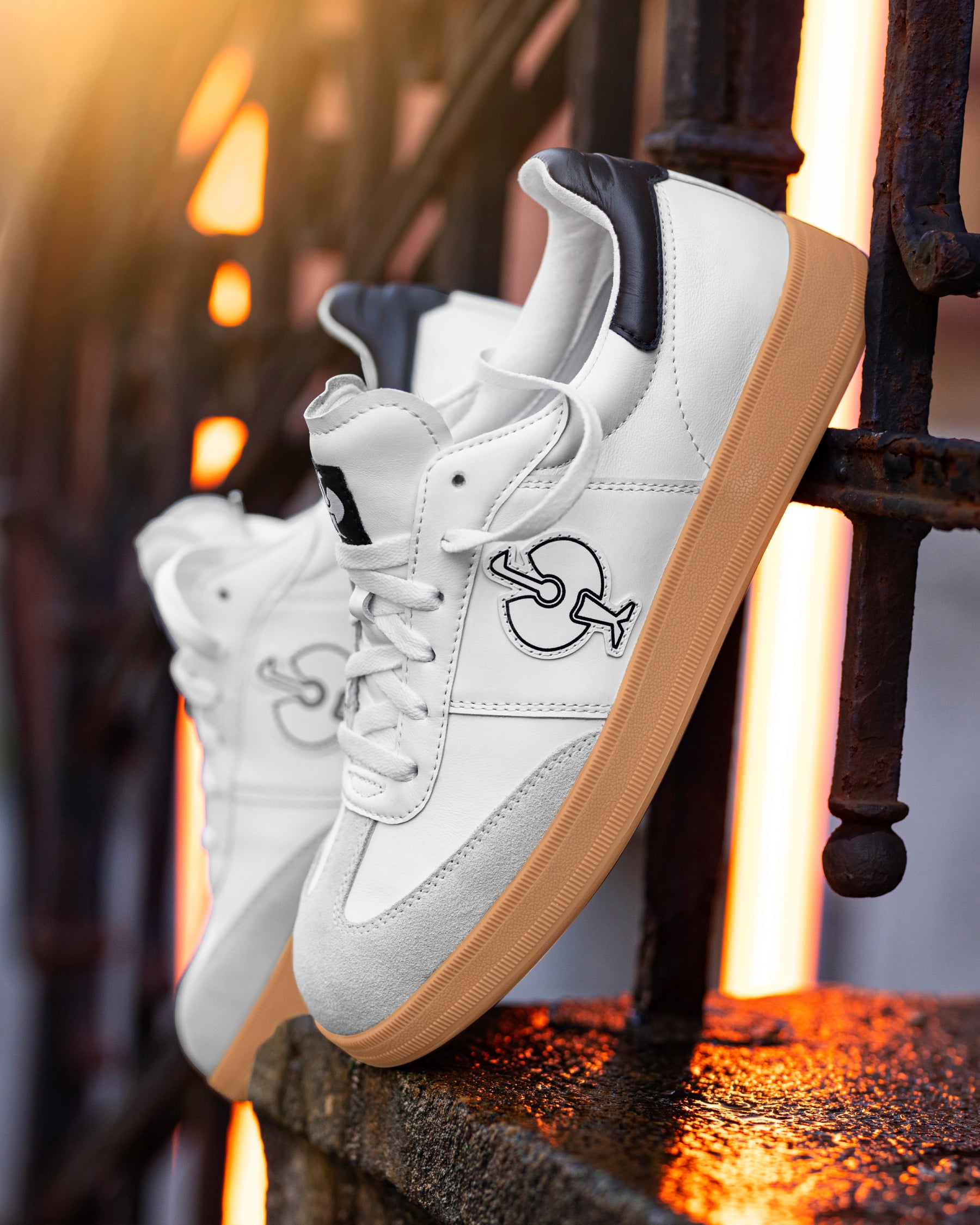 STRAUSS Brooklyn Steel Toe Work Shoe in White with workwear in a jobsite scene