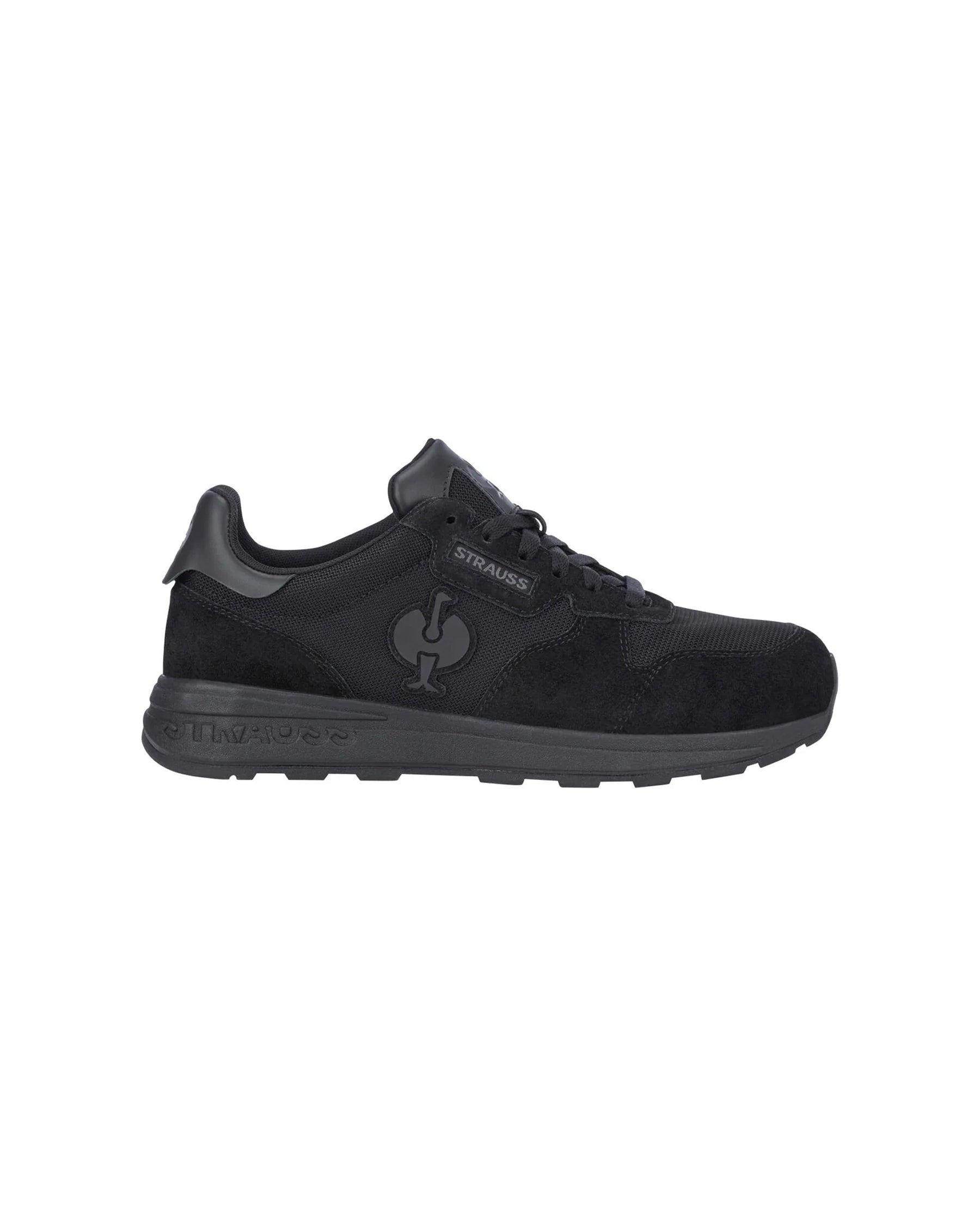 STRAUSS Canberra Steel Toe Work Shoe in Black, side profile view