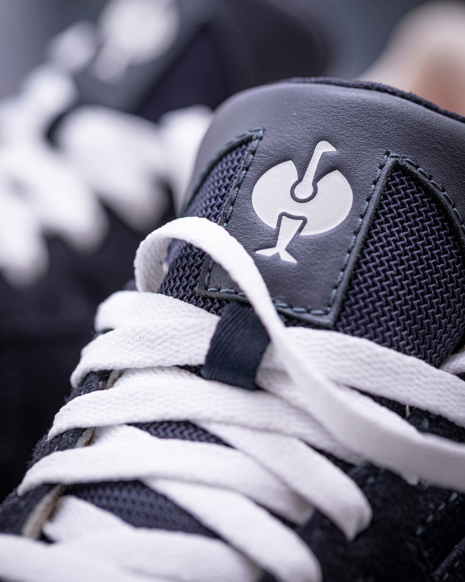 Close-up of the Nero blue Canberra Steel Toe Work Shoe upper and laces