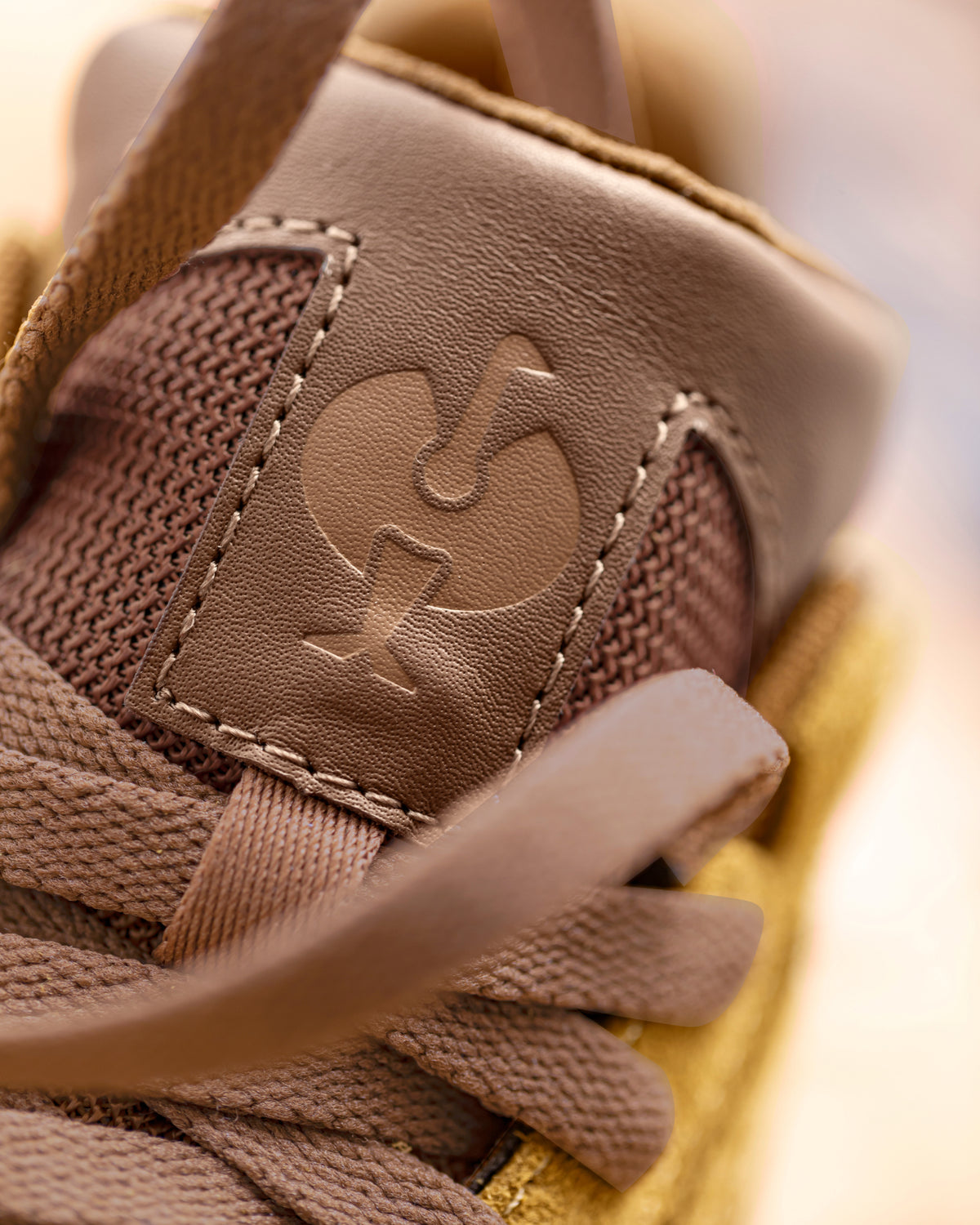 Close-up of the Desert brown Canberra Steel Toe Work Shoe upper and laces