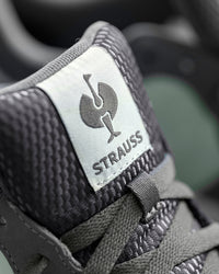 STRAUSS Eindhoven Steel Toe Work Shoe in Carbon gray and Light gray shown in use on the job