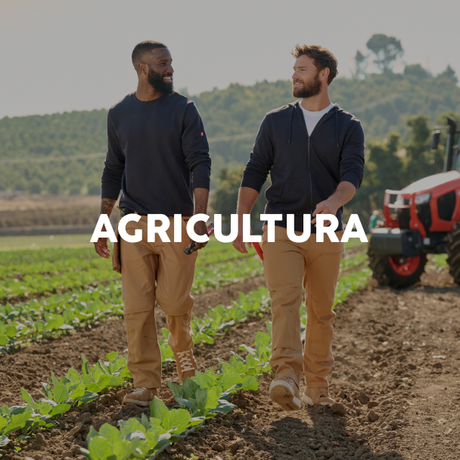 Two men walking in a field with the word 'AGRICULTURA' displayed.