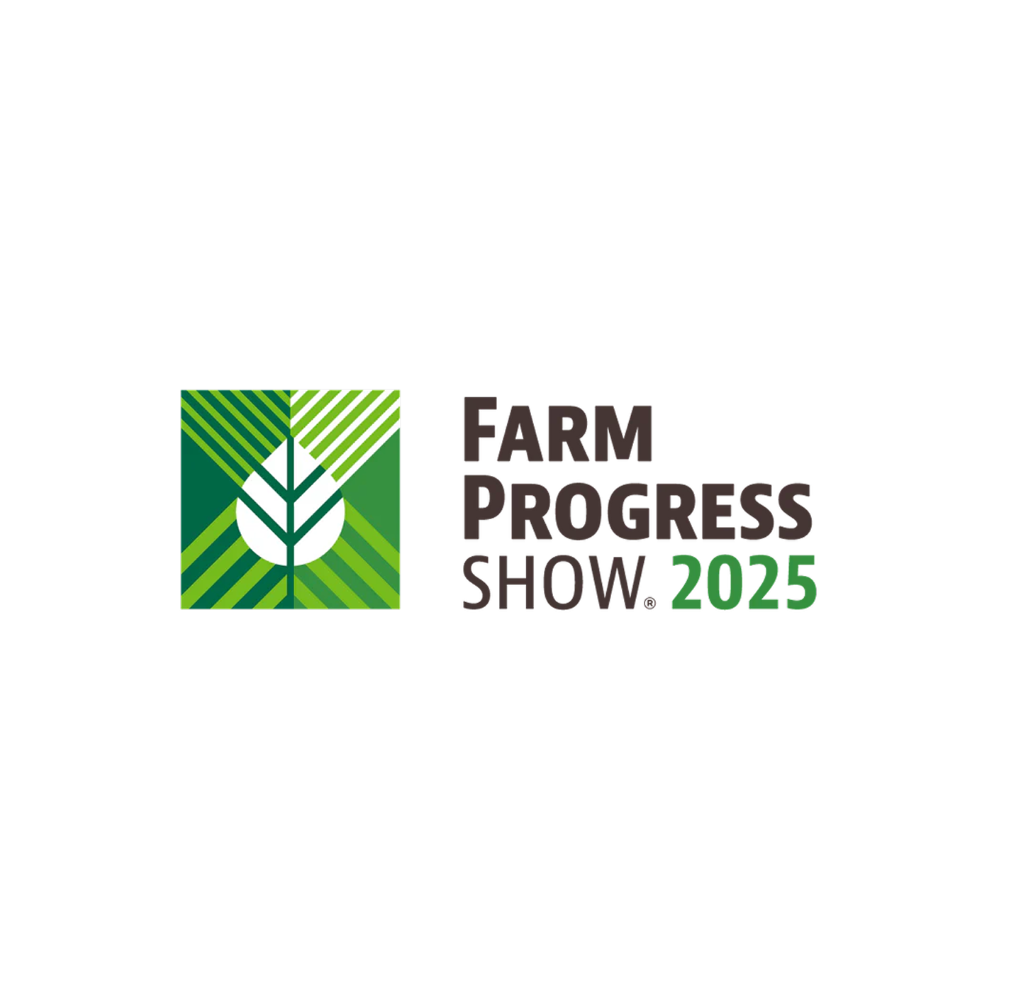 Farm Progress Show 2025 logo with green stylized fields and a white plant icon on the left, and the event name in bold black and green text on the right, set against a white background.