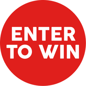 A red circular graphic with the words 'ENTER TO WIN' in bold white uppercase letters.