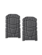 Two gray protective pads with textured surface on a white background