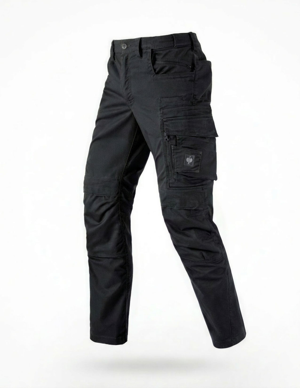 Black cargo pants on a white background