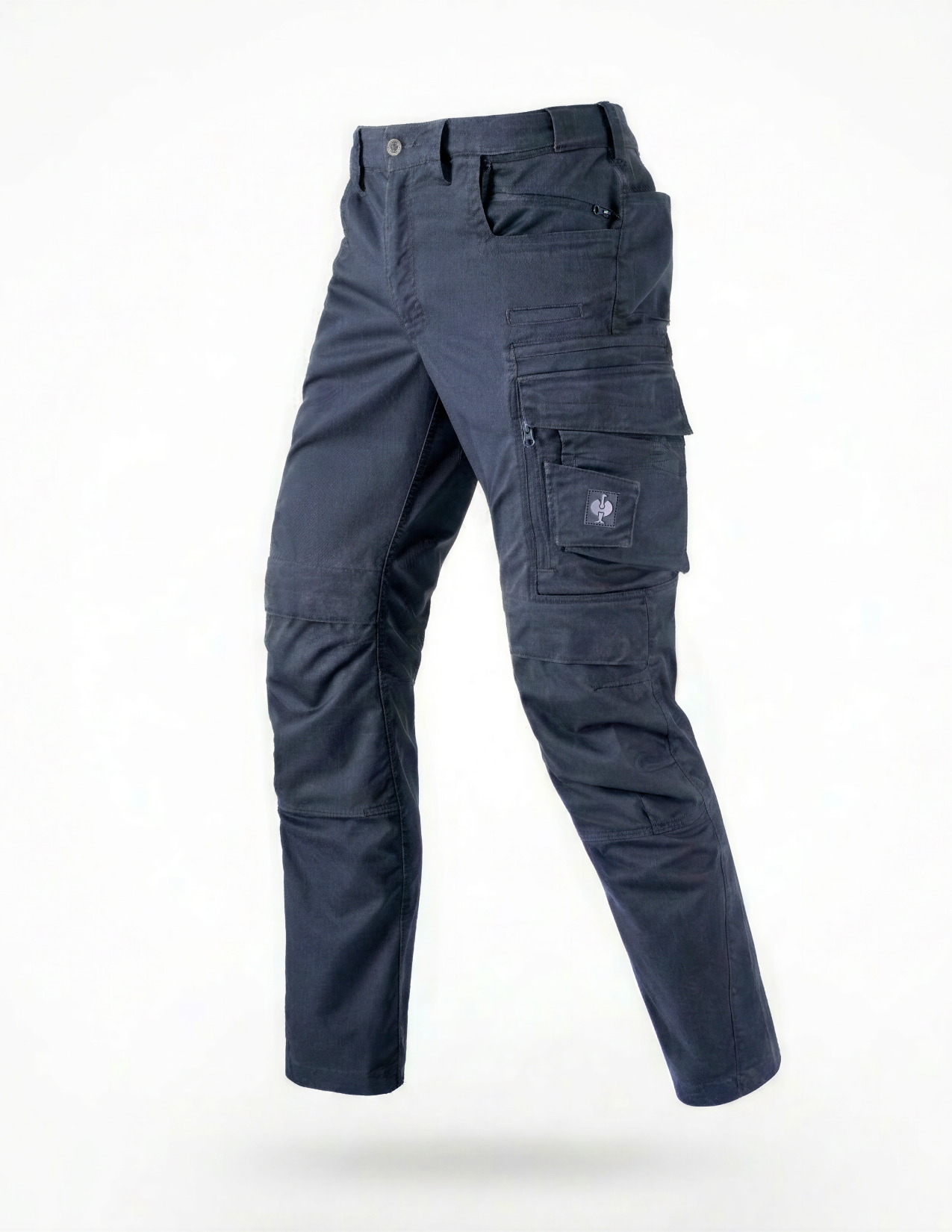 Navy blue cargo pants on a white background